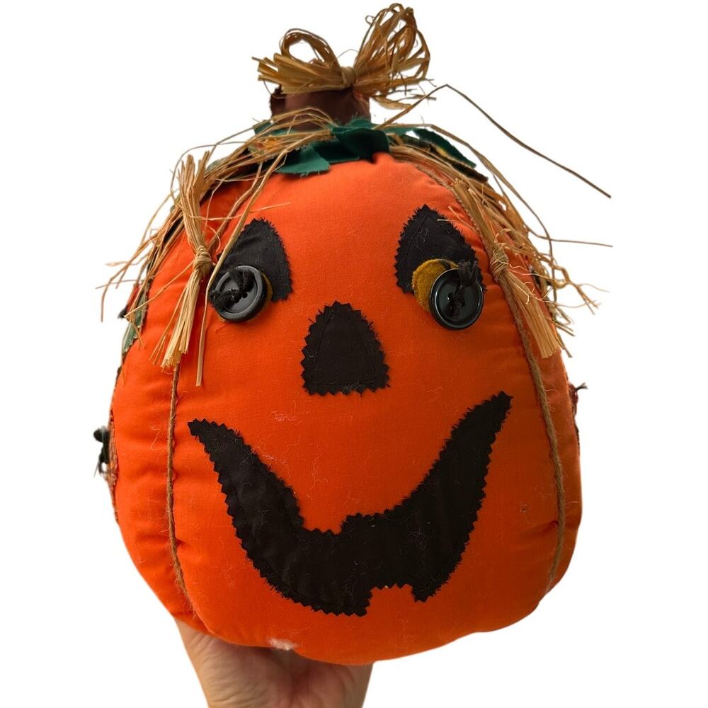 Vintage Soft Sculpture Patchwork Halloween Pumpkin 12" x 10"